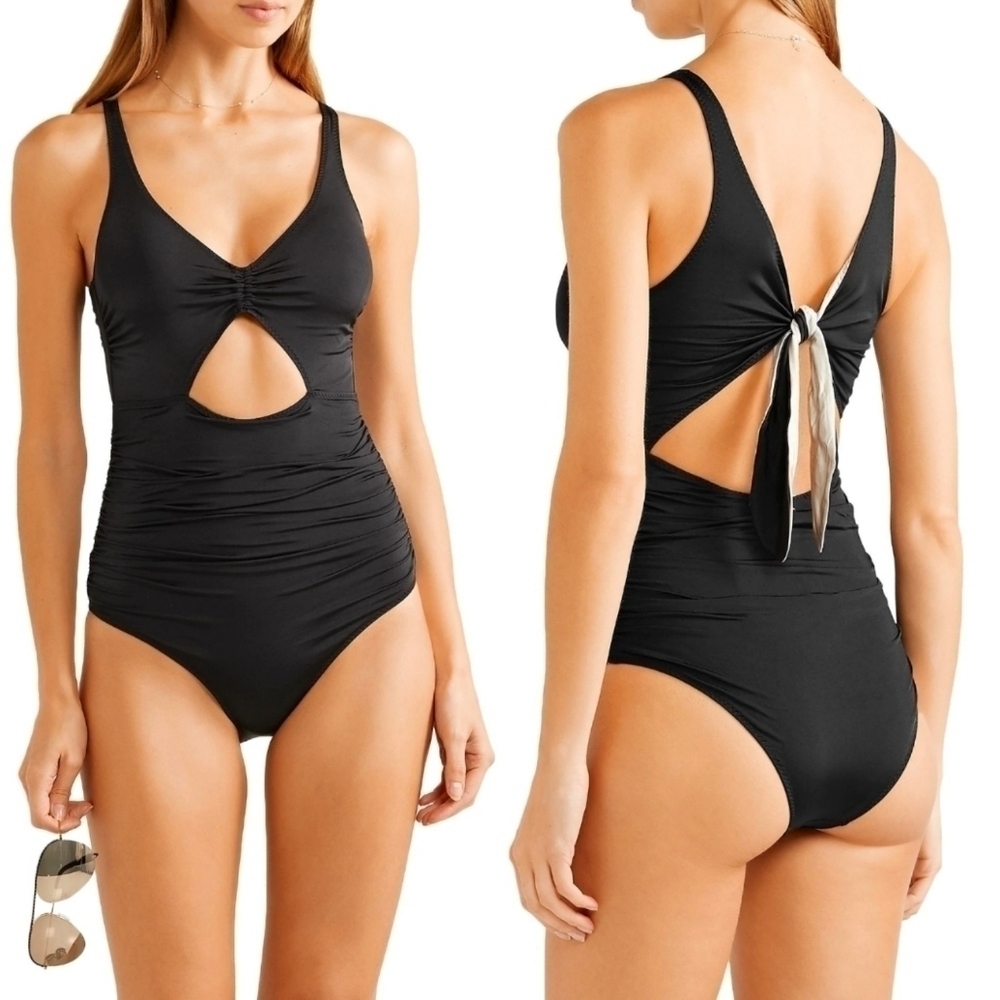 New Stella Mccartney Ruched Cutout Tie-Back Black One Piece Swimsuit Nwt Size Xs